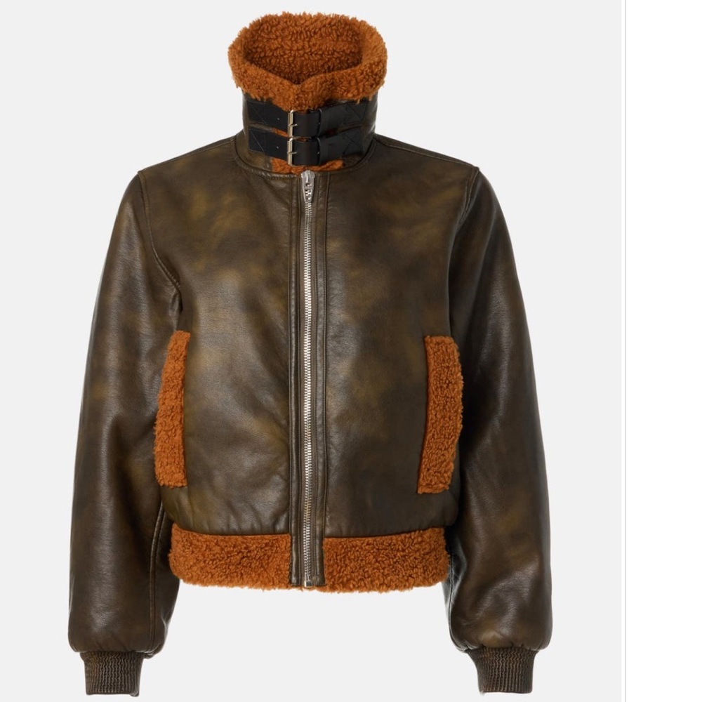 BLANK NYC Brown Shearling-Trim Bomber Jacket